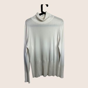 🍦 XL CACHE GOLD SIDE & CUFF ZIP TURTLENECK SWEATER TOP RIBBED CREAM OFF WHITE